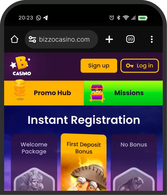 Bizzo Casino Web-App auf dem Smartphone